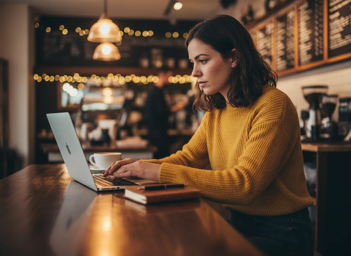 AI portrait of entrepreneur working in a coffee shop